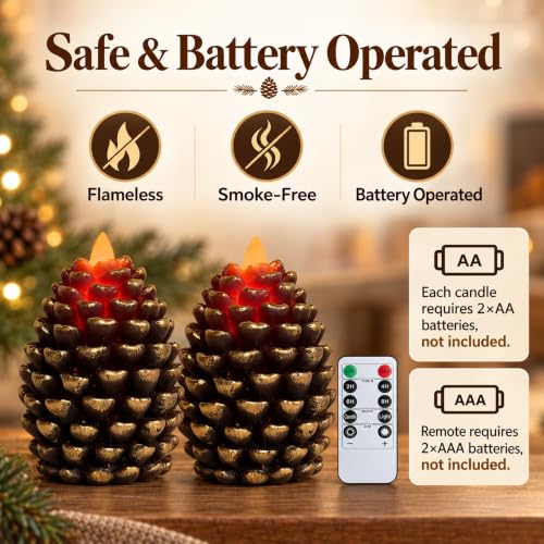 2 Pack Flameless Pinecone Candles with to 8 Hour Timer