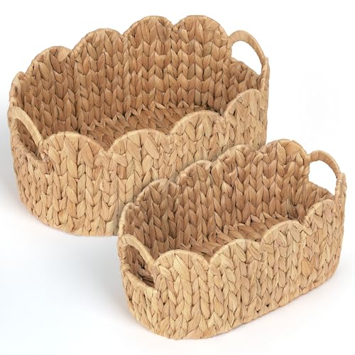 iEGrow Oval Water Hyacinth Wicker Basket Set of 2 - Natural Hand-Woven Nursery & Home Storage