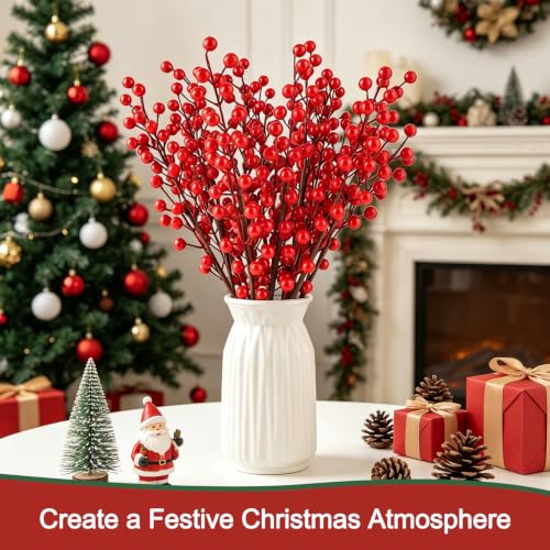 GOONMILL 10 Pack Red Artificial Berry Stems - 16.5 Inch Holiday Decor