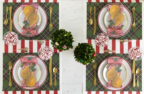 Green Plaid Christmas Paper Placemats - Square Disposable Winter for