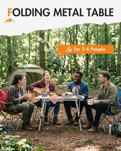 Outdoor Folding Picnic Camping Table - Silver, Large 35.4"L x 20.9"W, Adjustable Height, Roll Up Top & Mesh Layer