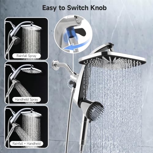 GRICH Chrome Handheld Shower Head with Filter & High Pressure Rainfall - Water Softening & 6 Modes
