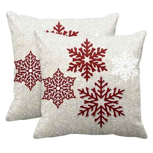 Emvency Throw Pillow Cover Christmas Sparkling Red Snowflakes Decorative Pillow Case Home Decor Square 16x16 Inch Cushion Pillowcase