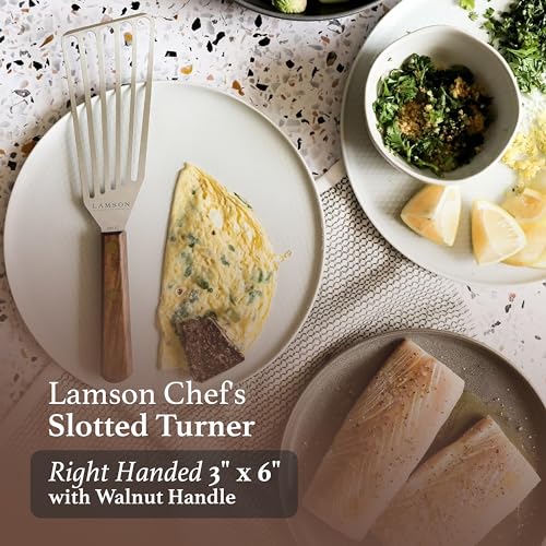 Lamson Slotted Fish Spatula – Flexible Stainless Steel Turner with Walnut Handle – Right-Hand Model
