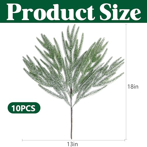 10-Pack 18in Snow Flocked Norfolk Pine Branches - Artificial Xmas Stems