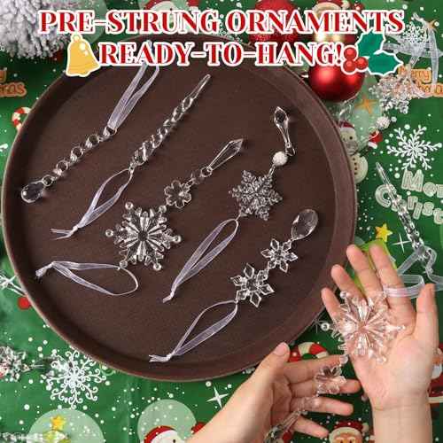 Christmas Tree Decorations 18Pcs, Acrylic Crystal Ornaments for Christmas Tree- Hanging Christmas Snowflake Decorations for Xmas Decor, Weddings, Frozen Birthday Parties
