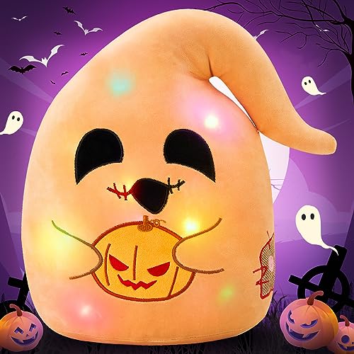 BSTAOFY 12'' Light up Halloween Ghost Plush Pillow with Pumpkin Lantern LED Halloween Plush Toy Home Party Decorations Nightmare Before for Toddler Kids