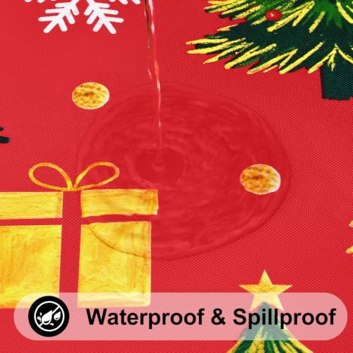 Smiry Christmas Fitted Square Vinyl Table Cover 42x42 Inches, Gold & Red