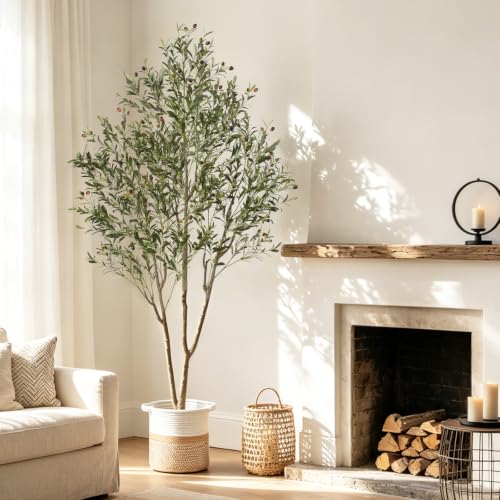 7FT Artificial Olive Tree with Planter & Basket - Green, Indoor Faux Tree