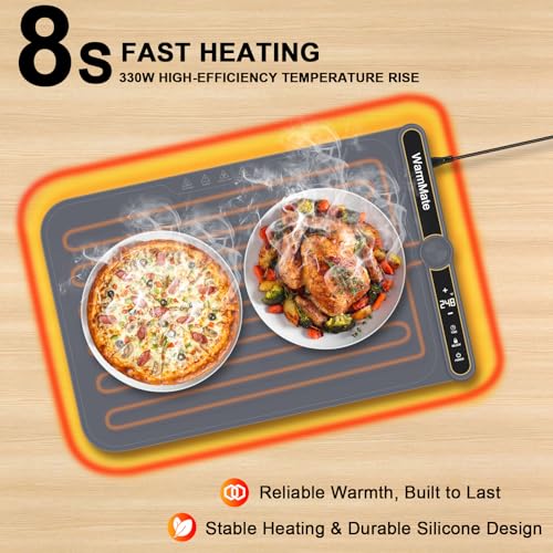 WarmMate Dark Grey Food Warming Mat with Rapid 8-Second Heating & Temp Control