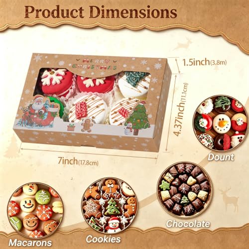 24PCS Vintage Kraft Christmas Cookie Gift Boxes with Window - 7x4.3x1.5 Inches, Brown, Foldable Holiday Packaging