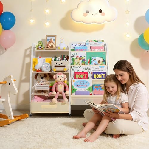 Kids Bookshelf and Toy Storage Unit - Toddler Friendly Playroom Organizer