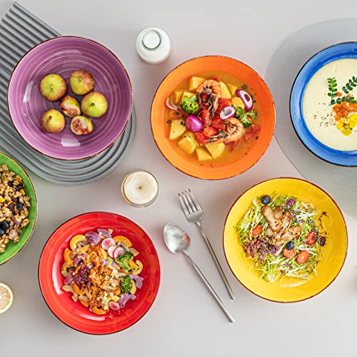 vancasso Bonita Pasta Bowls Set of 6, 38 oz Shallow Ceramic for