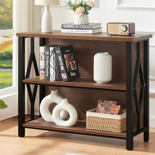 HOMISSUE Rustic 3-Tier Small Bookshelf - Industrial Wood Bookcase for Living Room & Office