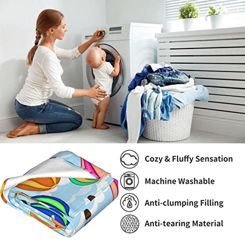 Cartoon Hot Air Balloon Kids Blanket 40x50 Inches - Plush Flannel Throw Blankets for Boys & Girls - Playful Cloud & Balloon Print - Lightweight Travel Blanket for Car Bed & Sofa