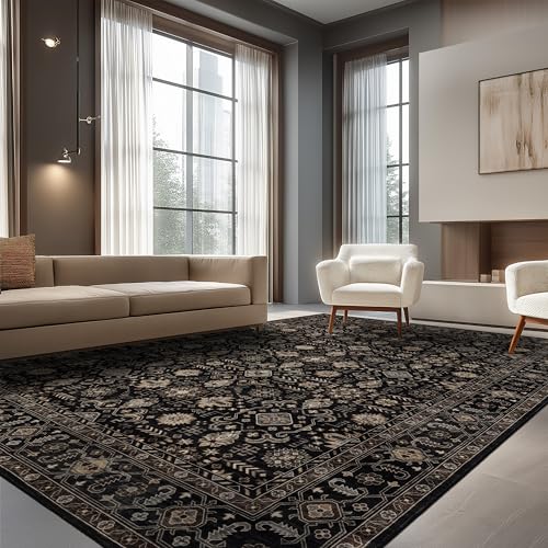 8x10 Black Gold Washable Area Rug - Ultra Soft Non-Slip Living Room Carpet