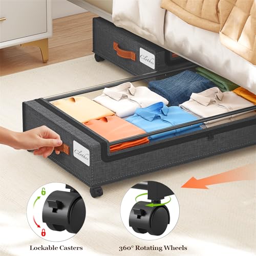 Yecaye 70L Under Bed Storage Containers with Wheels - Extra Large 2Pack Grey