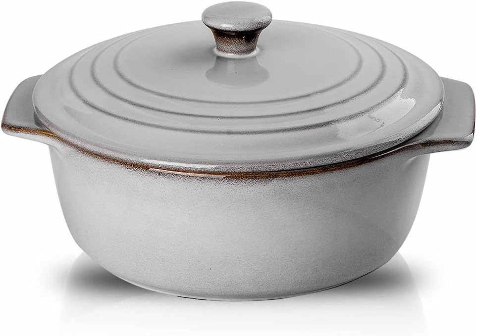 KOOV Ceramic Casserole Dish - Oven Safe 2 Quart Round Baking Dish with Lid | 9 Inch Deep Cookware Set