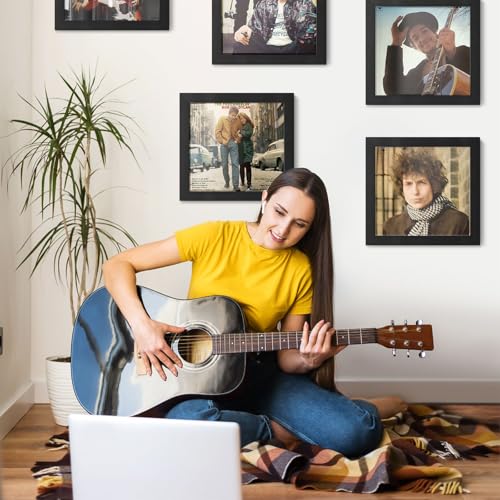 Vinyl Record Frame Wall Mount Set - Black 4 Pack for 12x12 Inch LP Albums - Front-Opening Design