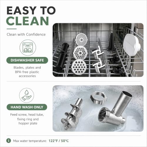 CHEFFANO White 300W Electric Meat Grinder 2500W Max with Sausage & Kubbe Kit
