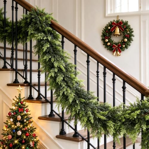 SIECCY 4 Pack 6ft Artificial Cedar Garlands Real Touch Winter Greenery for Christmas Decorations
