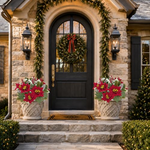 ZYZEV Red Poinsettias Artificial Christmas Flowers Bouquet - 2 Pack