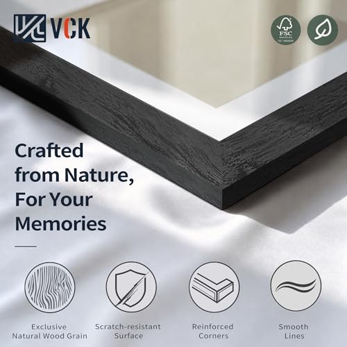 VCK 16x20 Picture Frame 5 Pack - Black Wood Grain with Mat for Photos & Art - Exclusive Design