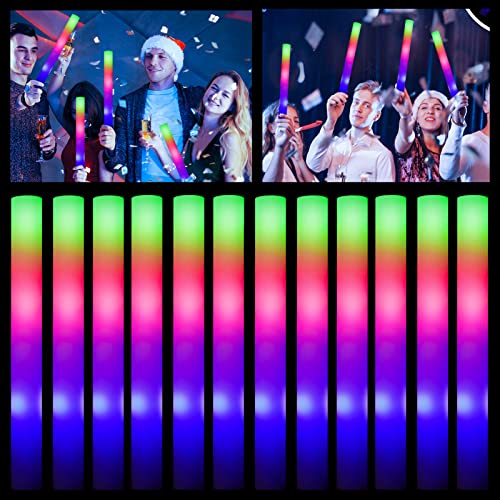 100 Pack LED Foam Glow Sticks - Glow in the Dark Party Favors with 3 Modes