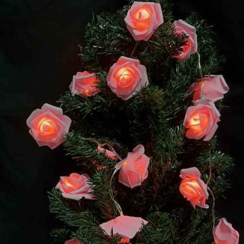 VIPMOON Rose Flower String Lights,2M 20LED Battery Operated Romantic String Lights Bright Warm Flower Rose Lamp Fairy Light for Valentine's Day Wedding Gardens Party Christmas Decoration (Pink)