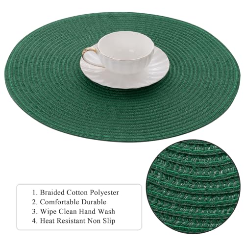 SHACOS Dark Green Round Placemats Set of 6 15 Inch Cotton Polyester Table Mats