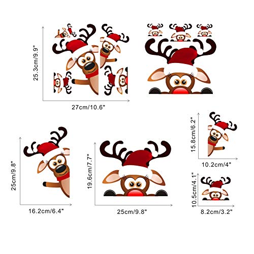 TOARTi Christmas Reindeer Wall Decal,Lovely Christmas Wall Sticker for Kids Room Decoration,Adorable Window Cling Decal,Christmas Home Decals (9 pcs)