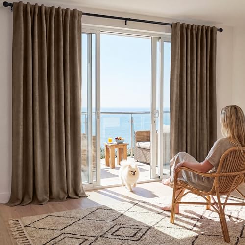 RYB HOME Brown Blackout Curtains 52 x 96 Inches, Pack of 2, Linen-Textured, Thermal Insulated for Living & Dining Rooms