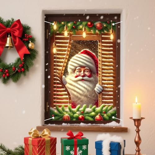 Santa Claus Xmas Window Cover Banner 31x47 Inches Polyester Holiday Decor