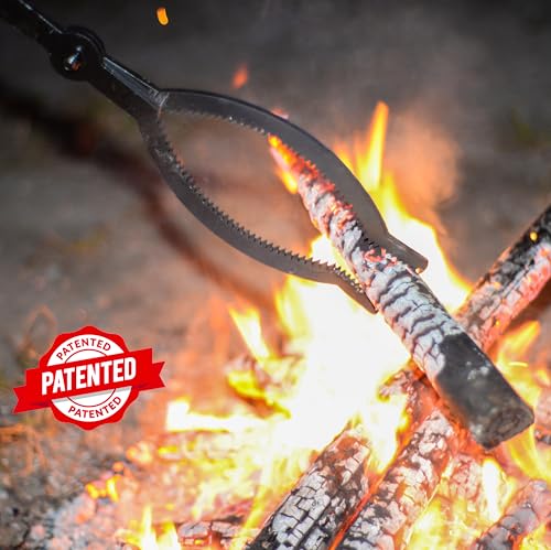 40-Inch Heavy Duty Manganese Steel Fire Tongs with Scissor Serrated Design