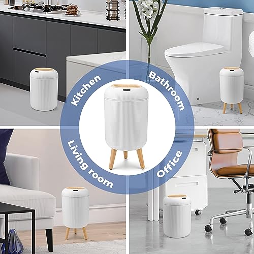 Pukomc Smart Sensor Wastebasket - 1 Pack White Hands-Free Bathroom Trash Can