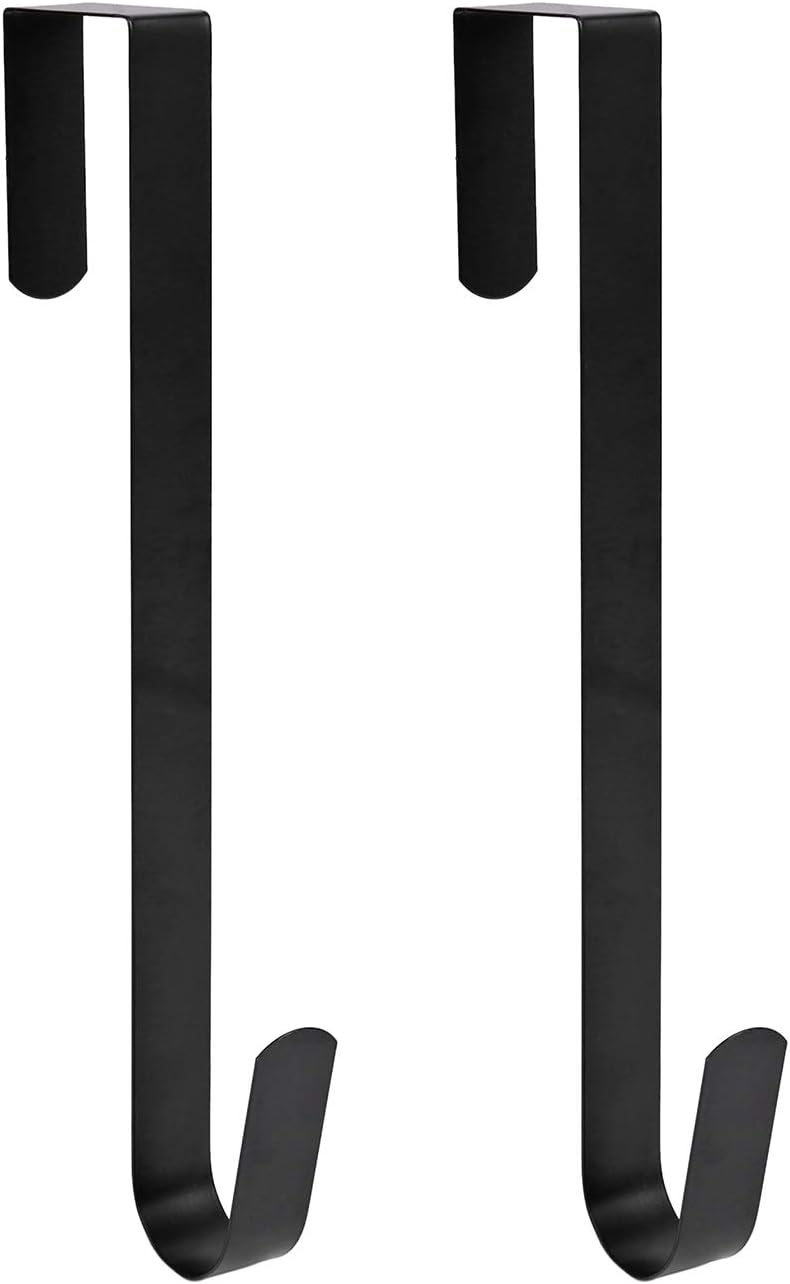 Sattiyrch 12" Wreath Hanger - Durable Steel Over The Door Hook for Front Door (Black, 2-Pack)