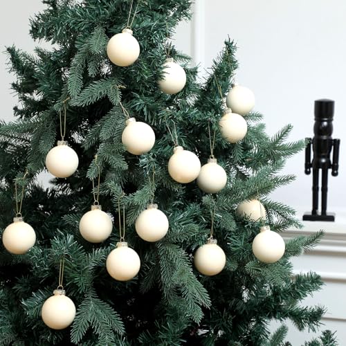 Hollowfly 16 Pcs 2.36 Inch Wool White Glass Ball Christmas Tree