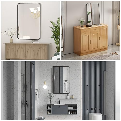 36 x 24 Inch Black Metal Framed Wall Mount Mirror for Bathroom & Bedroom - Minuover Rectangle