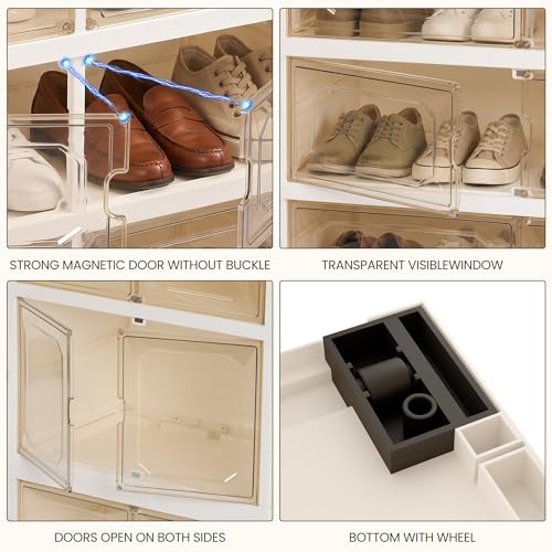 Tykacna White 9-Tier Tall Shoe Rack with Wheels, Dustproof, Fits 18 Pairs, 3-Minute Assembly