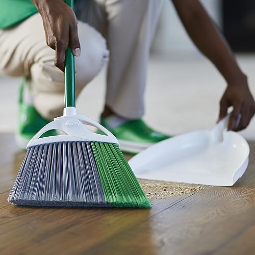 Libman Commercial Precision Angle Broom with Dustpan - 11-Inch, Green & White, Pack of 4