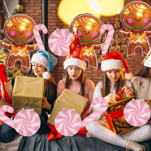 Pink 32in Gingerbread & Candy Cane Foil Balloons Party Decorations (Set of 9) - Wclliuchi