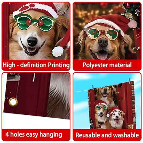 Christmas Door Cover Cute Santa Dogs Front Door Covers Decoration 71x36 Inch, Merry Christmas Banner for Holiday Parties, Winter Xmas Decor with Fabric, Festive Backdrop for Home & Office