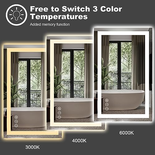 Amorho 30x24 Inch LED Bathroom Mirror with Front & Backlight, Anti-Fog, Dimmer & Color Temp Control