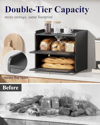 Large Wooden Bread Box with Acrylic Door - Black Kitchen Storage - Variation of THIS listing
