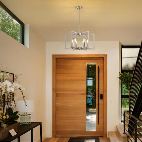 6-Light Modern Metal Geometric Chandelier - Brushed Nickel, 21in Kitchen Island Pendant Light Fixture