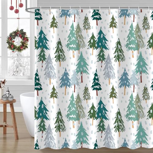 PAOPOED Christmas Pine Tree Shower Curtain 72x72 Inches Holiday Bathroom Decor