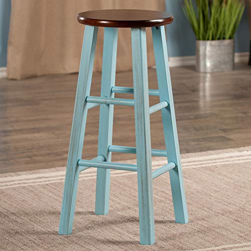 Winsome Ivy Square Leg Bar Stool Walnut Rustic Blue 29-Inch Bar Height
