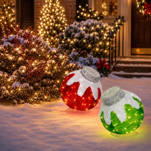 Red & Green 2-Pack Lighted Outdoor Christmas Ornaments with 160 LED Lights & 8 Modes