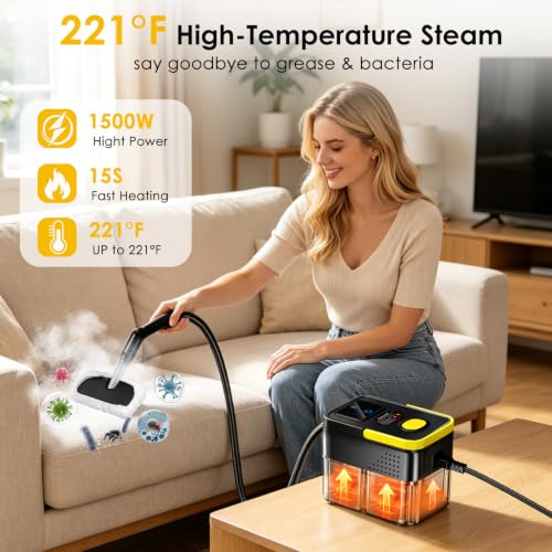 HUITINE Portable Handheld Steam Cleaner 1.9Qt Black & Yellow for Home Cleaning