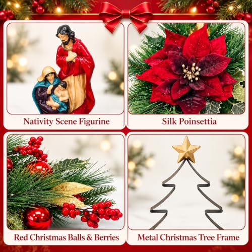Eksen Nativity LED Christmas Tree Tabletop Centerpiece, Holy Family